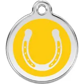 Red Dingo Horse Shoe Yellow roestvrijstalen hondenpenning large/groot dia. 3,8 cm