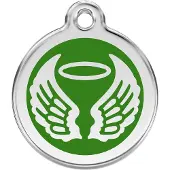 Red Dingo Angel Wings Green roestvrijstalen hondenpenning medium/gemiddeld dia. 3 cm