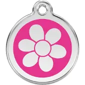 Red Dingo Flower Hot Pink roestvrijstalen hondenpenning large/groot dia. 3,8 cm