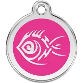 Red Dingo Tribal Fish Hot Pink roestvrijstalen hondenpenning large/groot dia. 3,8 cm