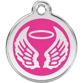 Red Dingo Angel Wings Hot Pink roestvrijstalen hondenpenning large/groot dia. 3,8 cm