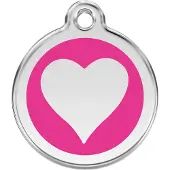 Red Dingo Heart Hot Pink roestvrijstalen hondenpenning large/groot dia. 3,8 cm