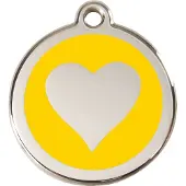 Red Dingo Heart Yellow roestvrijstalen hondenpenning medium/gemiddeld dia. 3 cm