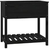 vidaXL Plantenbak met schap 82,5x54x81 cm massief grenenhout zwart
