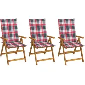 vidaXL Inklapbare stoelen 3 st met kussens massief acaciahout