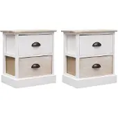 vidaXL Nachtkastjes 2 st 38x28x45 cm paulowniahout wit en naturel