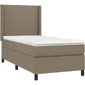 vidaXL Boxspringbed met matras en LED-verlichting, taupekleurig, 90x200 cm, gestoffeerd