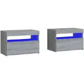 vidaXL Nachtkastje 2 st met LED-verlichting 60x35x40 cm grijs sonoma