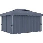 vidaXL Prieel met gordijn 4x3 m aluminium antraciet
