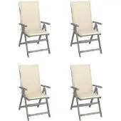 vidaXL Verstelbare stoelen met hoge rugleuning, set van 4, met kussens, massief acaciahout