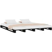 vidaXL Palletbed massief grenenhout zwart 120x190 cm