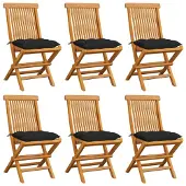 vidaXL Tuinstoelen 6 st met zwarte kussens massief teakhout