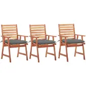 vidaXL Tuinstoelen 3 st met kussens massief acaciahout