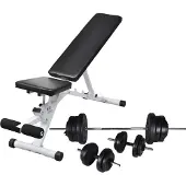 vidaXL Halterbank met halterset (60,5 kg) bestaande uit een langhante en een set gewichten