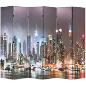 vidaXL Kamerscherm inklapbaar New York bij nacht 228x170 cm