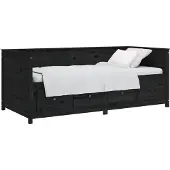 vidaXL Dagbed, zwart, 75x190 cm, massief grenenhout