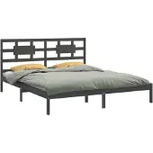 vidaXL Bedframe massief hout grijs 200x200 cm