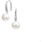 Trendjuwelier huiscollectie Oorhangers Franse Haak Parel En Zirkonia Zilver Gerhodineerd Glanzend