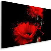 Karo-art Schilderij - Rode klaprozen, zwarte achtergrond, premium print
