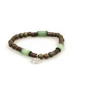 Heaven Eleven - dames armband - Ibiza - taupe hout met glas mint - 18cm (voor andere maten zie omschrijving)