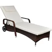 vidaXL Ligbed met kussen en wieltjes poly rattan bruin