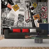 Artgeist Fotobehang – Behangpapier - Fotobehang - NYC tekens op een monochrome achtergrond 200x154 -