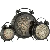 J-Line Wekker Romeinse Cijfers Tandwielen klok - metaal - zwart- large - Ø 47 cm - woonaccessoires