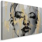 Karo-art Schilderij - Vrouw omringt door Goud, zwart/grijs, Premium Print 100x70cm