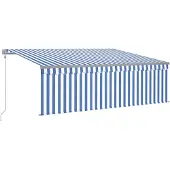 vidaXL Luifel automatisch uittrekbaar met rolgordijn 4x3 m blauw wit