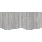 DKD Home Decor Tv-wandmeubelen met LED 2 st 40,5x35x40 cm grijs sonoma eiken