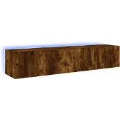 DKD Home Decor Tv-wandmeubels met LED 2 st 80x35x31 cm gerookt eikenkleurig