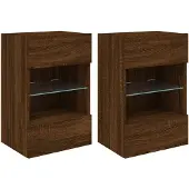 vidaXL Wandkasten met LED-verlichting voor tv 2 st 40x30x60,5 cm bruin eikenkleur