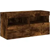 DKD Home Decor Tv-wandmeubel met LED-verlichting 80x30x40 cm gerookt eiken