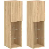 DKD Home Decor Tv-meubels met LED-verlichting 2 st 30,5x30x102 cm sonoma eiken