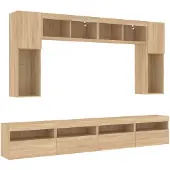 vidaXL 8-delige Tv-wandmeubelset met LED-verlichting sonoma eikenkleur