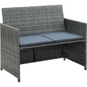 vidaXL Tuinbank 2-zits met kussens poly rattan grijs