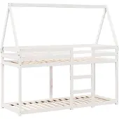 vidaXL Stapelbed met bedhuis massief grenenhout wit 80x200 cm
