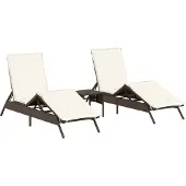 vidaXL Ligstoelen 2 st met tafel poly rattan bruin