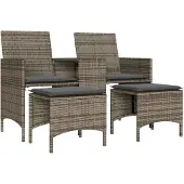 vidaXL Tuinbank 2-zits met tafel en voetenbanken poly rattan grijs