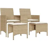 vidaXL Tuinset met 2 zitplaatsen, tafel en voetenbankjes, beige, polyrotan