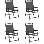 vidaXL Tuinstoelen 4 st inklapbaar staal en textileen gemêleerd grijs