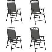 vidaXL Tuinstoelen 4 st inklapbaar staal en textileen gemêleerd grijs