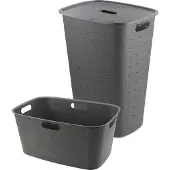 Curver Softex Wasmand met Deksel 56L + Wasmand 45L - Antraciet