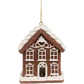 Clayre & Eef Kersthanger met LED Gingerbread house 9x6x10 cm Bruin Kunststof Bruin