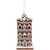 Clayre & Eef Kersthanger met LED Gingerbread house 7x6x12 cm Bruin Kunststof Peperkoekhuisje Bruin Peperkoekhuisje