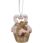 Clayre & Eef Kersthanger Cupcake Ø 5x6 cm Roze Kunststof Kerstboomversiering Roze Kerstboomversiering
