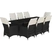 vidaXL 9-delige tuin-bistroset met kussens, zwart, polyrotan