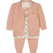 Dirkje vest + longsleeve + broek roze/offwhite Set Meisjes Stretchkatoen Ronde hals - maat 50