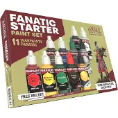 The Army Painter Warpaints Fanatic: Starter Set, 11 verven: 7 acrylkleuren, 2 Metallics, 1 Wash, 1 Primer voor opzetten met penseel, 1 Gratis miniatuurfiguur en Starterspenseel