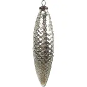 Clayre & Eef Kerstbal Ø 6x23 cm Zilverkleurig Glas Kerstboomversiering Zilverkleurig Kerstboomversiering